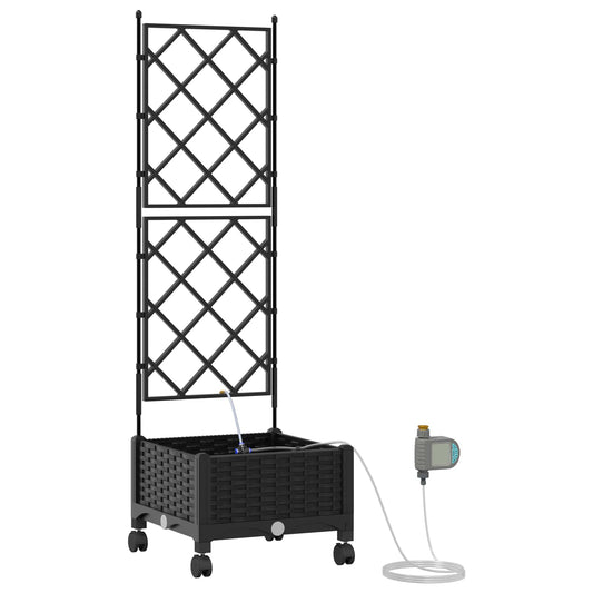 Garden Planter with Irrigation&Wheels Black 40 x 40 x 132 cm PP
