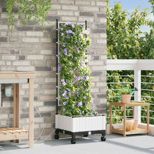 Garden Planter with Irrigation&Wheels White 40 x 40 x 132 cm PP