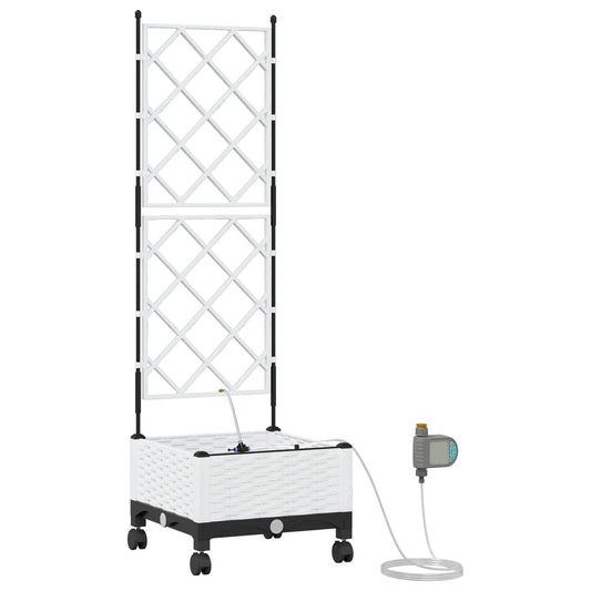 Garden Planter with Irrigation&Wheels White 40 x 40 x 132 cm PP