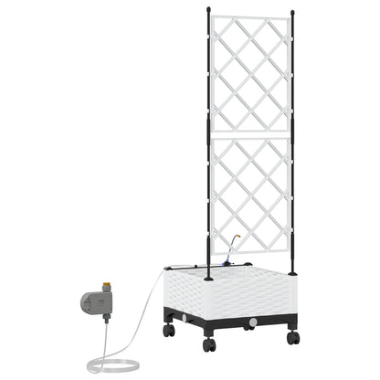 Garden Planter with Irrigation&Wheels White 40 x 40 x 132 cm PP
