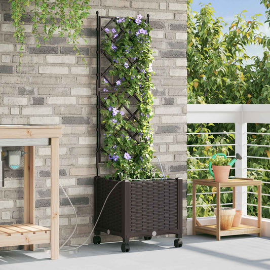 Garden Planter with Irrigation&Wheels Brown 40 x 40 x 148 cm PP