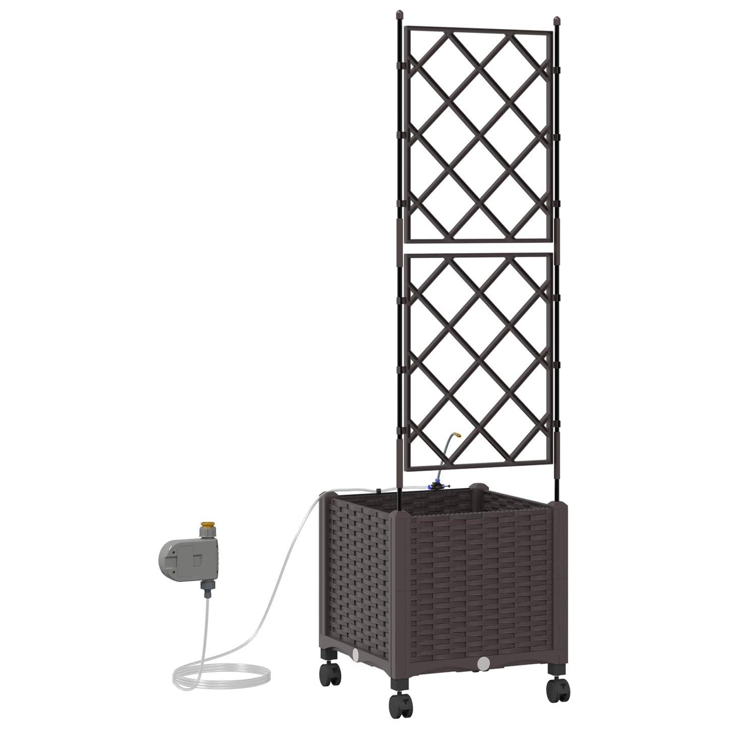 Garden Planter with Irrigation&Wheels Brown 40 x 40 x 148 cm PP