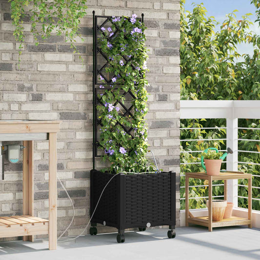 Garden Planter with Irrigation&Wheels Black 40 x 40 x 148 cm PP