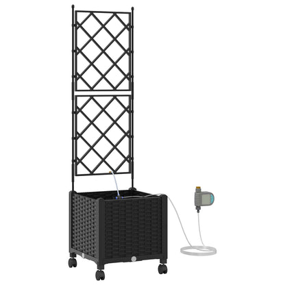 Garden Planter with Irrigation&Wheels Black 40 x 40 x 148 cm PP