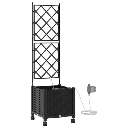 Garden Planter with Irrigation&Wheels Black 40 x 40 x 148 cm PP