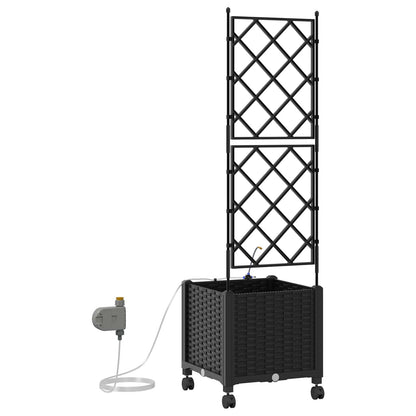 Garden Planter with Irrigation&Wheels Black 40 x 40 x 148 cm PP
