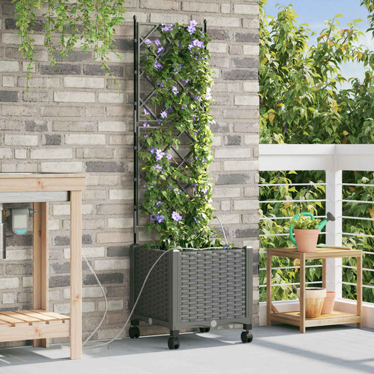 Garden Planter with Irrigation&Wheels Light Grey PP