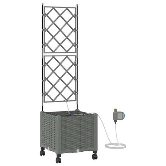 Garden Planter with Irrigation&Wheels Light Grey PP