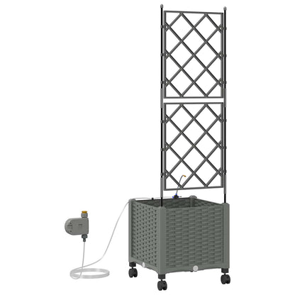 Garden Planter with Irrigation&Wheels Light Grey PP