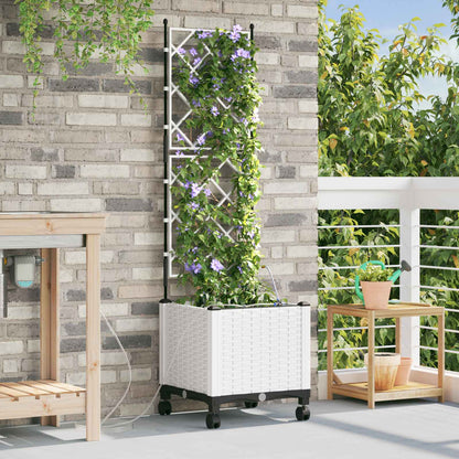 Garden Planter with Irrigation&Wheels White 40 x 40 x 148 cm PP