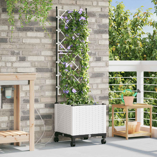 Garden Planter with Irrigation&Wheels White 40 x 40 x 148 cm PP
