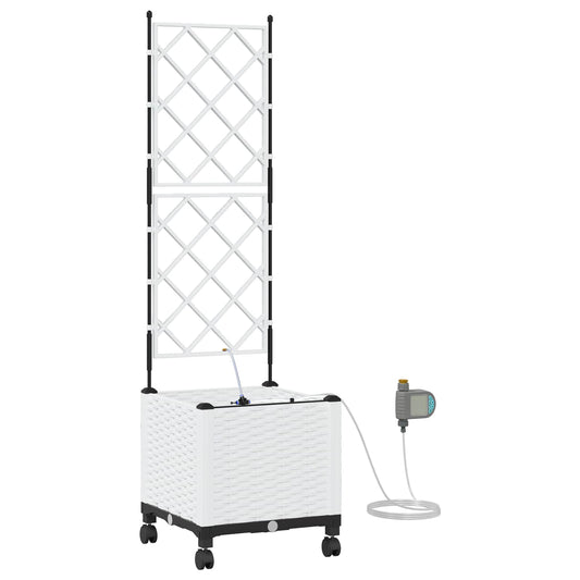 Garden Planter with Irrigation&Wheels White 40 x 40 x 148 cm PP