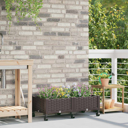 Garden Planter with Wheels Brown 80 x 40 x 29 cm PP