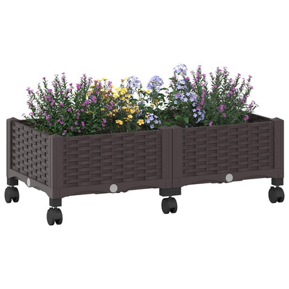 Garden Planter with Wheels Brown 80 x 40 x 29 cm PP