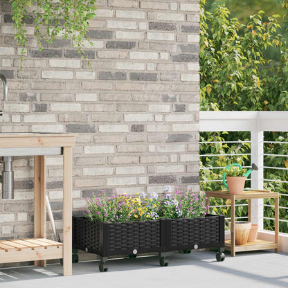 Garden Planter with Wheels Black 80 x 40 x 29 cm PP