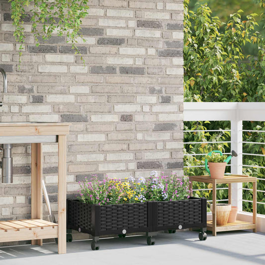 Garden Planter with Wheels Black 80 x 40 x 29 cm PP