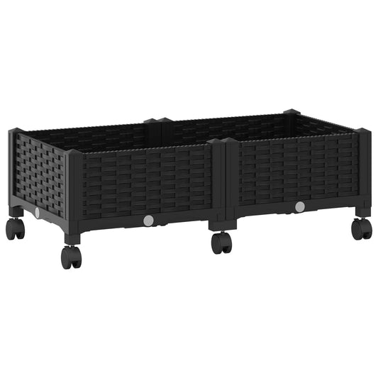 Garden Planter with Wheels Black 80 x 40 x 29 cm PP