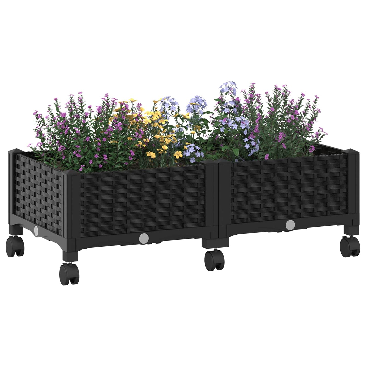 Garden Planter with Wheels Black 80 x 40 x 29 cm PP