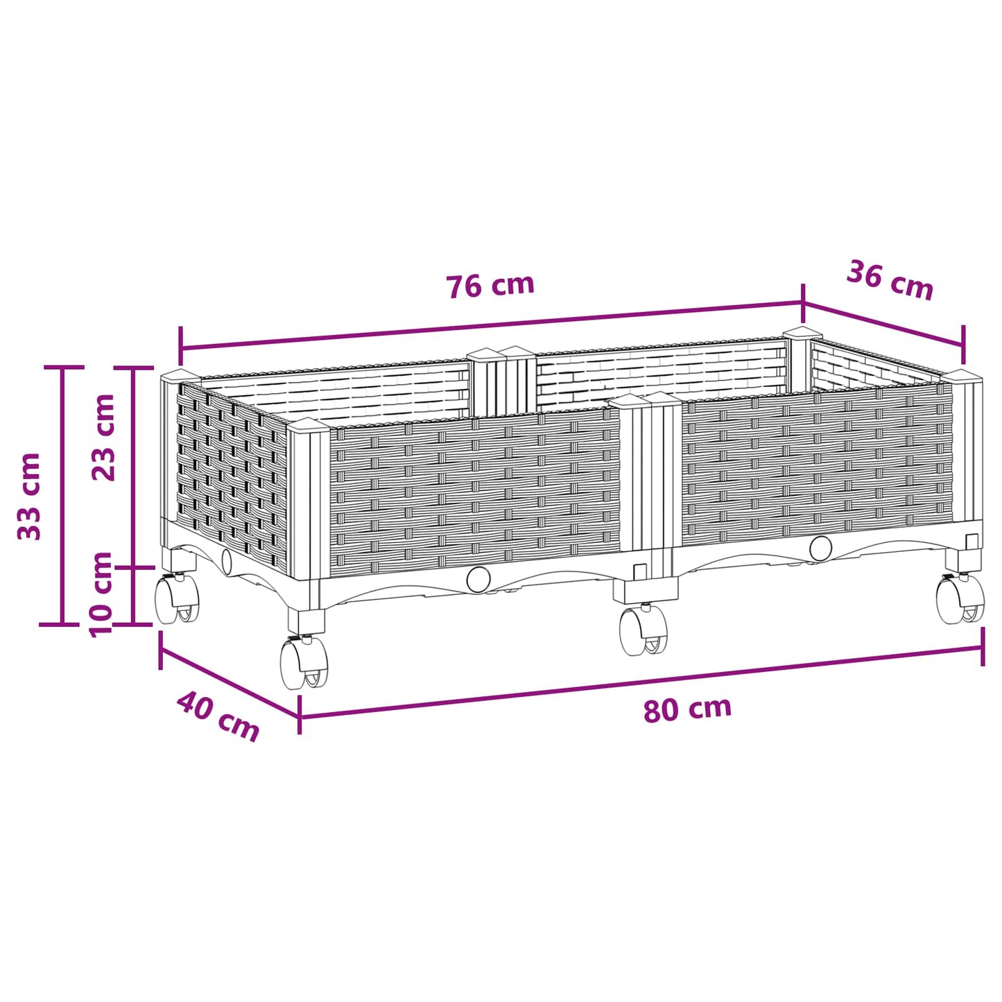 Garden Planter with Wheels Black 80 x 40 x 29 cm PP