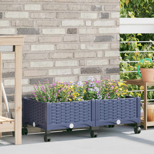 Garden Planter with Wheels Blue Grey 80 x 40 x 33 cm PP