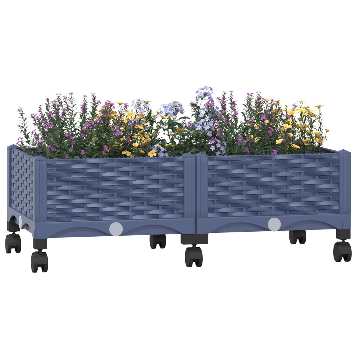 Garden Planter with Wheels Blue Grey 80 x 40 x 33 cm PP