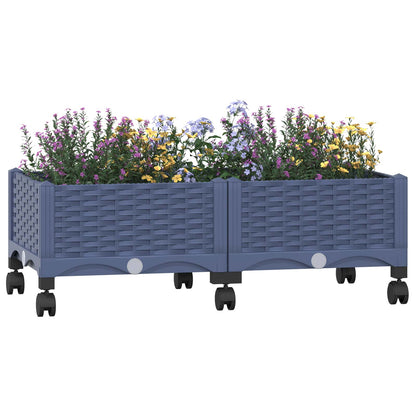 Garden Planter with Wheels Blue Grey 80 x 40 x 33 cm PP