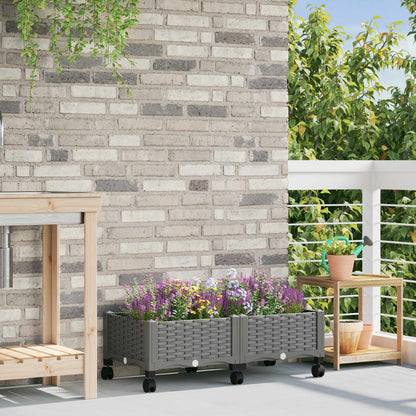 Garden Planter with Wheels Light Grey 80 x 40 x 33 cm PP