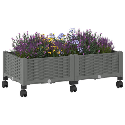 Garden Planter with Wheels Light Grey 80 x 40 x 33 cm PP