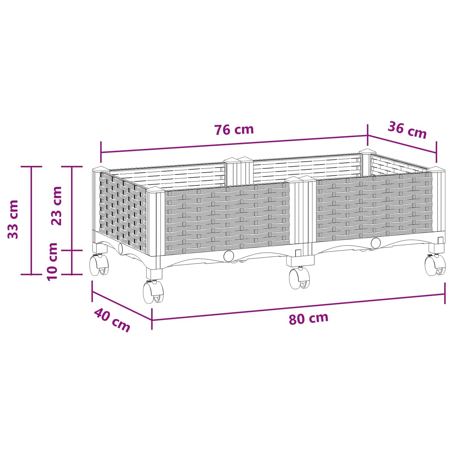 Garden Planter with Wheels Light Grey 80 x 40 x 33 cm PP