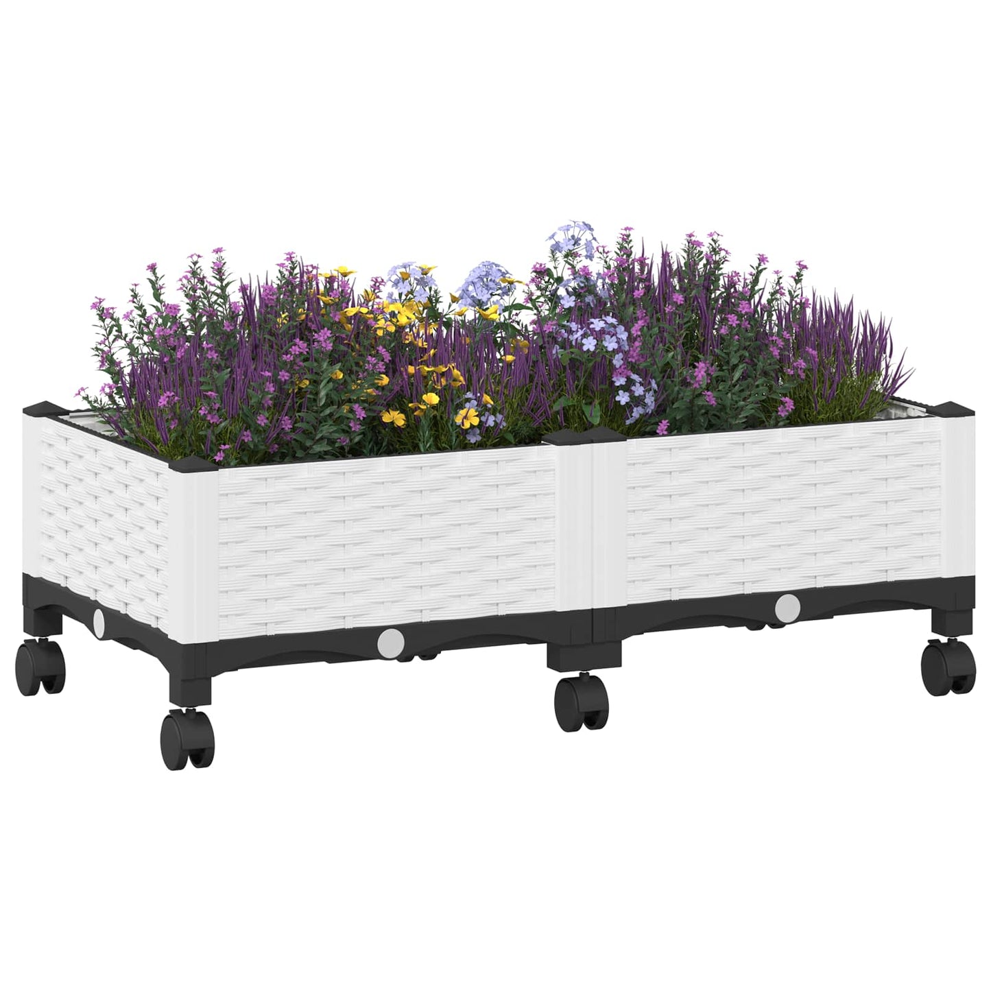 Garden Planter with Wheels White 80 x 40 x 33 cm PP