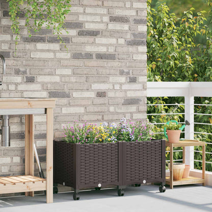 Garden Planter with Wheels Brown 80 x 40 x 44 cm PP