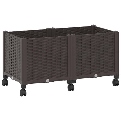 Garden Planter with Wheels Brown 80 x 40 x 44 cm PP