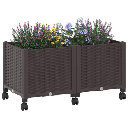 Garden Planter with Wheels Brown 80 x 40 x 44 cm PP