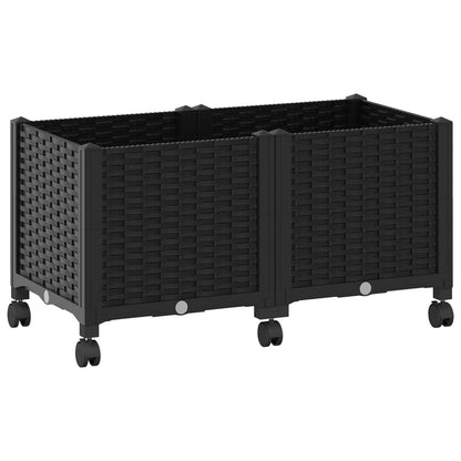 Garden Planter with Wheels Black 80 x 40 x 44 cm PP