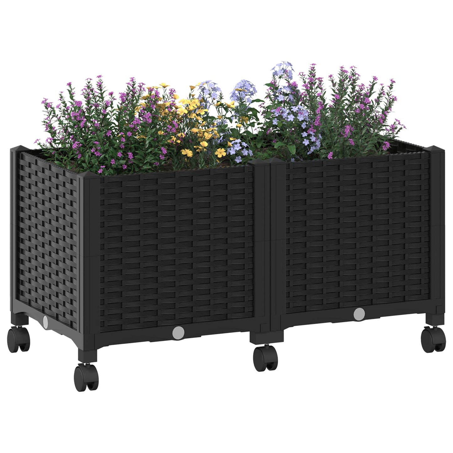 Garden Planter with Wheels Black 80 x 40 x 44 cm PP