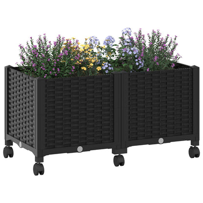 Garden Planter with Wheels Black 80 x 40 x 44 cm PP