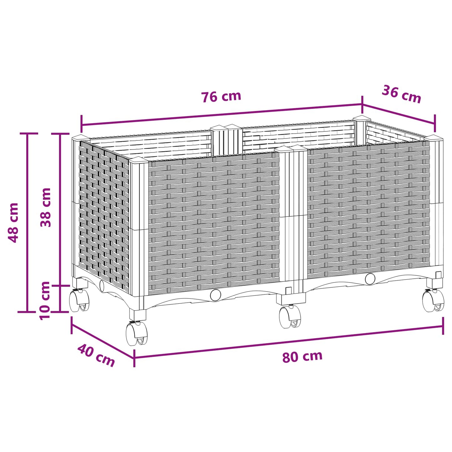Garden Planter with Wheels Black 80 x 40 x 44 cm PP