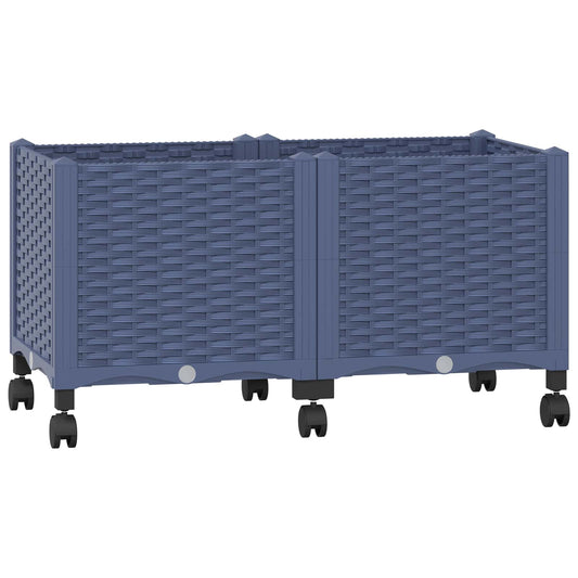 Garden Planter with Wheels Blue Grey 80 x 40 x 48 cm PP