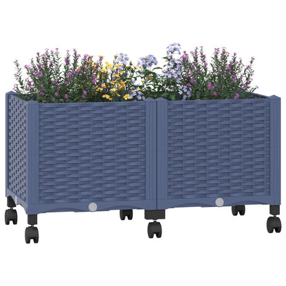 Garden Planter with Wheels Blue Grey 80 x 40 x 48 cm PP
