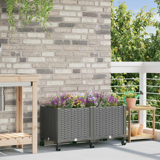 Garden Planter with Wheels Light Grey 80 x 40 x 48 cm PP