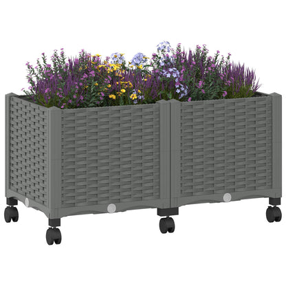 Garden Planter with Wheels Light Grey 80 x 40 x 48 cm PP