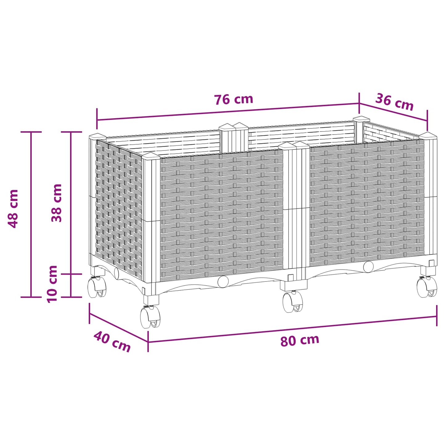 Garden Planter with Wheels Light Grey 80 x 40 x 48 cm PP