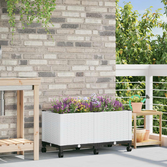 Garden Planter with Wheels White 80 x 40 x 48 cm PP