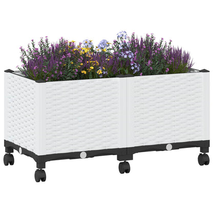Garden Planter with Wheels White 80 x 40 x 48 cm PP