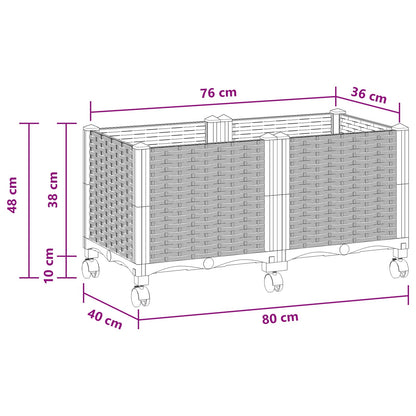 Garden Planter with Wheels White 80 x 40 x 48 cm PP