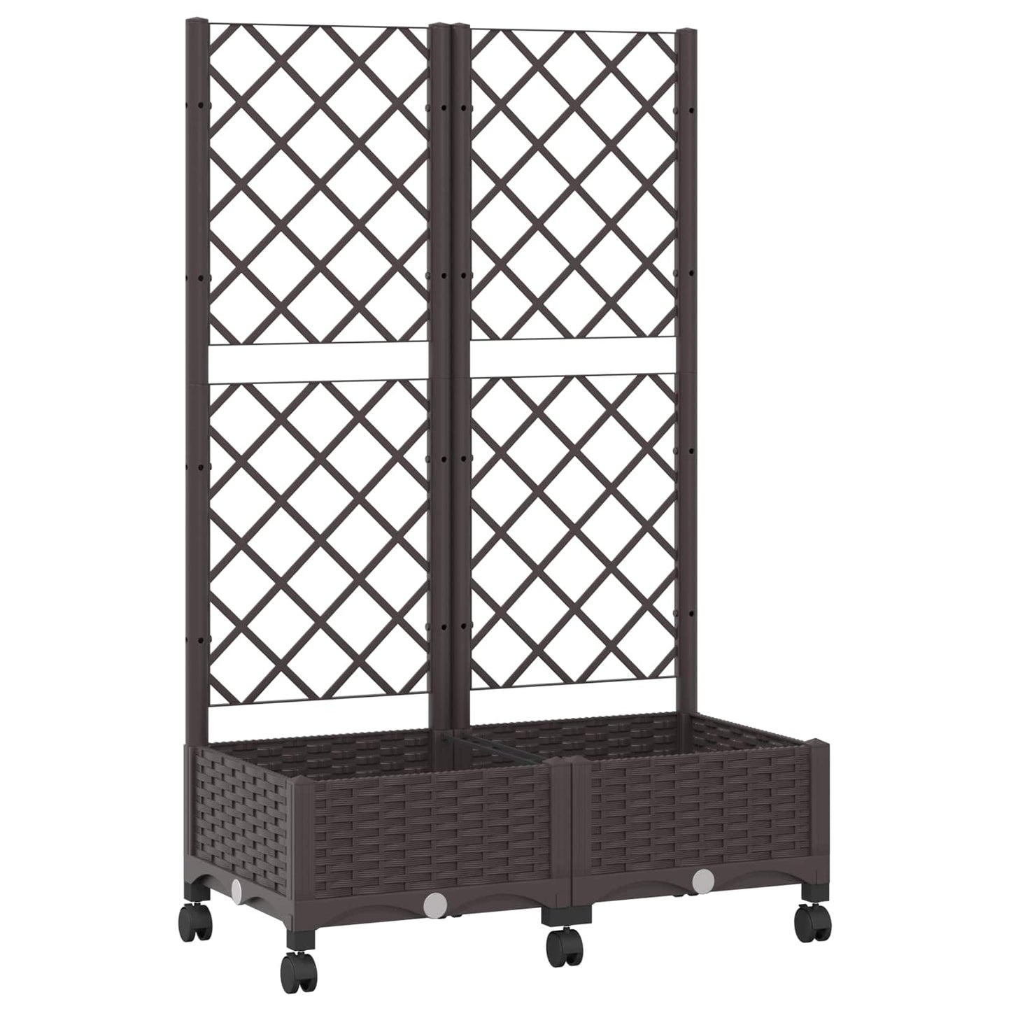Garden Planter with Trellis&Wheels Brown 80 x 40 x 131.5 cm PP