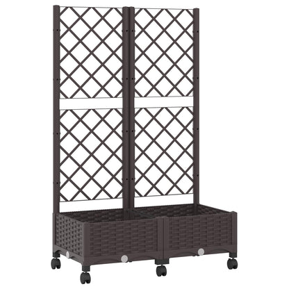 Garden Planter with Trellis&Wheels Brown 80 x 40 x 131.5 cm PP