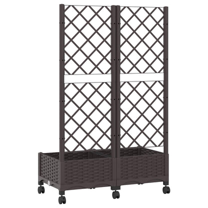 Garden Planter with Trellis&Wheels Brown 80 x 40 x 131.5 cm PP