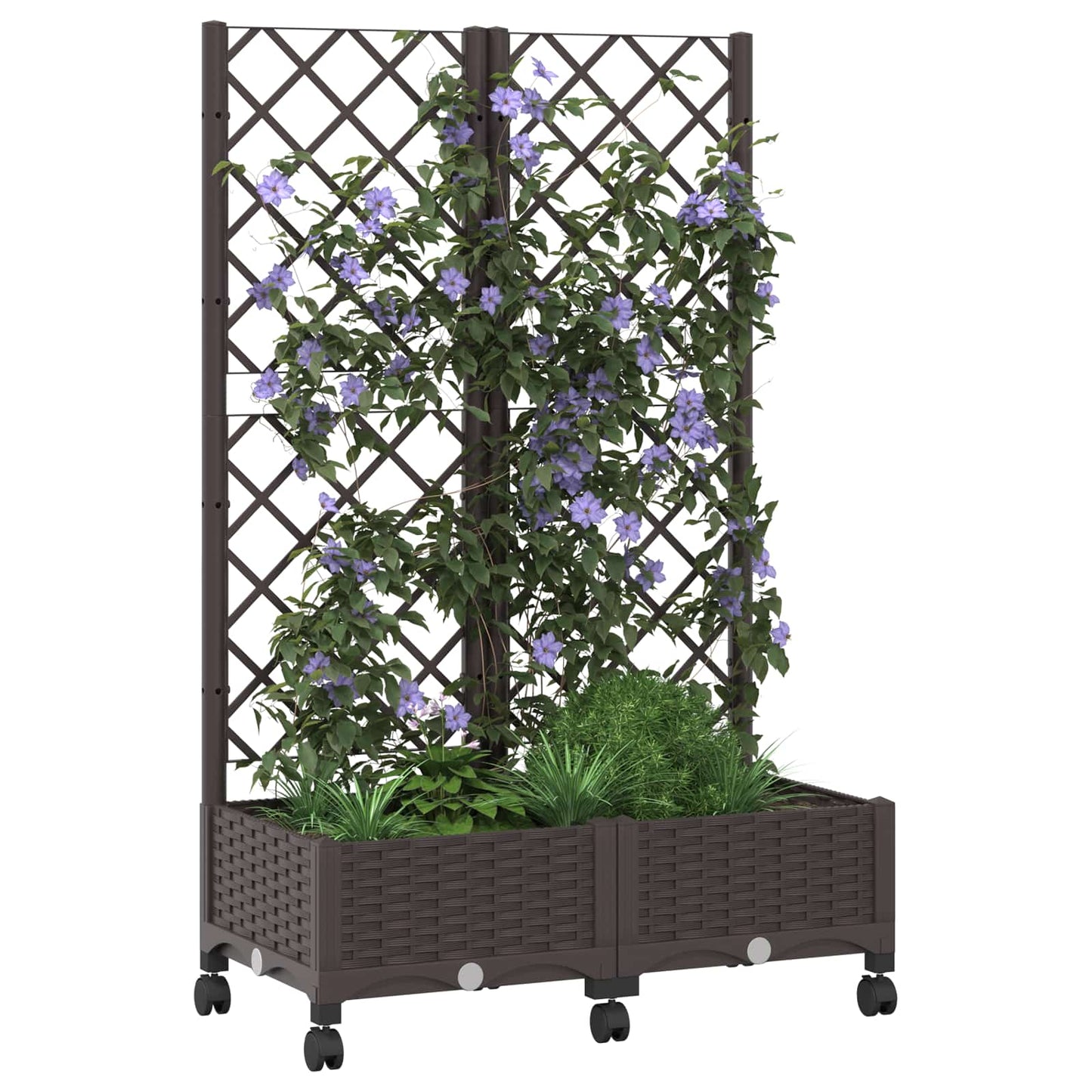 Garden Planter with Trellis&Wheels Brown 80 x 40 x 131.5 cm PP