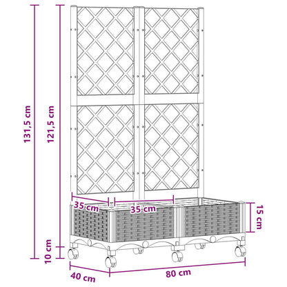 Garden Planter with Trellis&Wheels Brown 80 x 40 x 131.5 cm PP